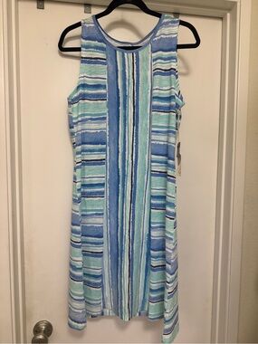Escape by Habitat beach cotton tank dress, blue/white stripes - size S NWT
